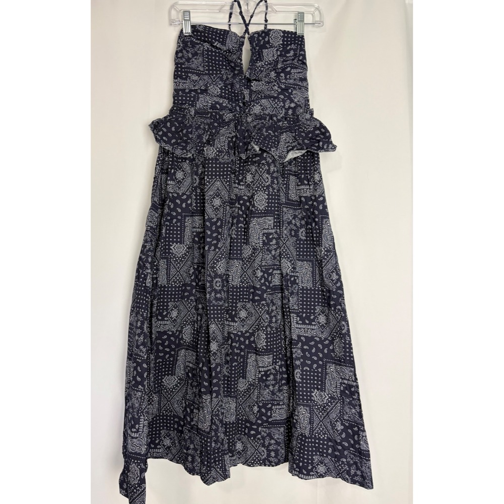 En Saison Navy Bandana Paisley Halter Praire Midi Dress Western Peplum NWT Small